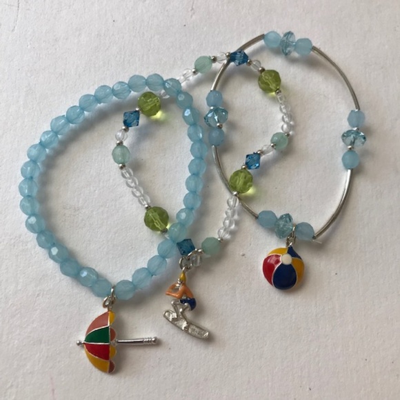 Beach Balls Stretch Bracelets Set of 3 Surfer Girl - Picture 3 of 8